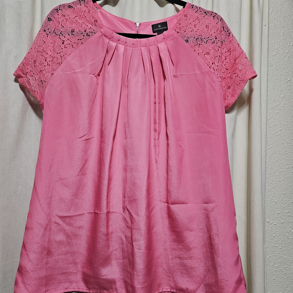 Worthington Fuchsia Blouse with Lace Sleeves